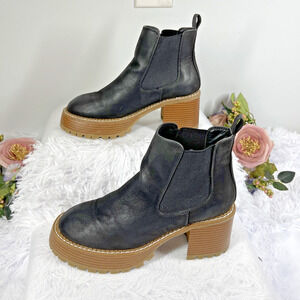 MIA Womens 6.5 Black Chelsea Ankle Boots Chunky Heel Lug Sole Platform Booties